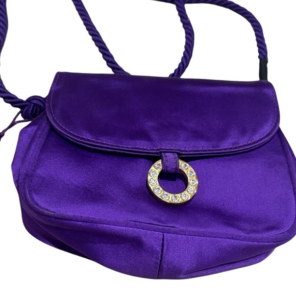 Saks Fifth Avenue Royal Purple Satin Mini Purse with Rhinestone Detailing - Picture 3 of 11